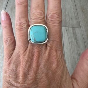 Silver tone and turquoise ring